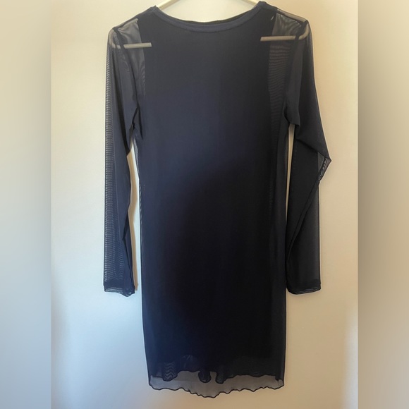 Navy blue tank dress with long sleeve mesh overlay - Picture 2 of 2